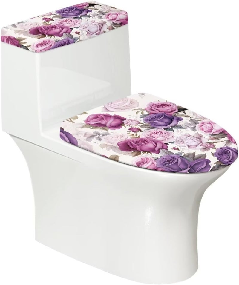 CREAMIC Purple Rose Toilet Lid Cover and Tank Lid Cover Machine Wash Bathroom Super Soft Toilet Lid Cover Set Seat Covers Fits Most Lids for Accessories Decor - Image 2